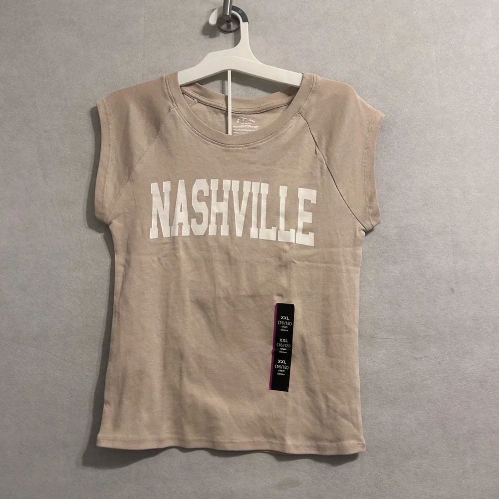 Nashville print Text girls Tan Shirt white fold sweat shorts SZ XXL art class - Picture 3 of 7